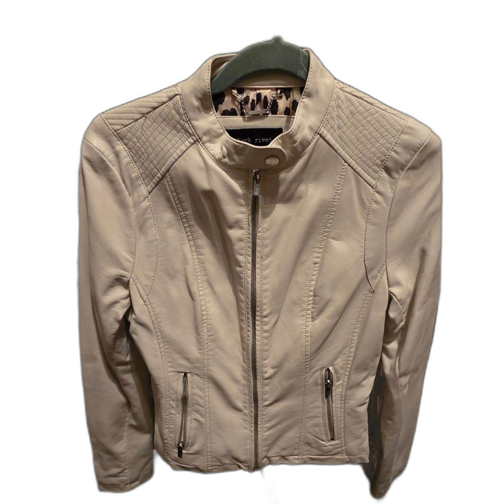 Black Rivet Cream Leather Jacket